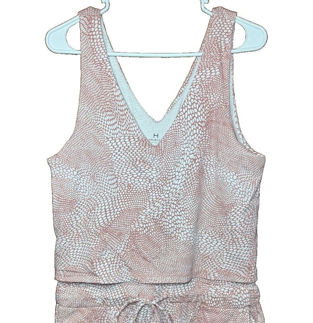 Halston Lg Ash Rose Sleeveless Romper V-Neck Pockets Cotton Cover Up Casual EUC